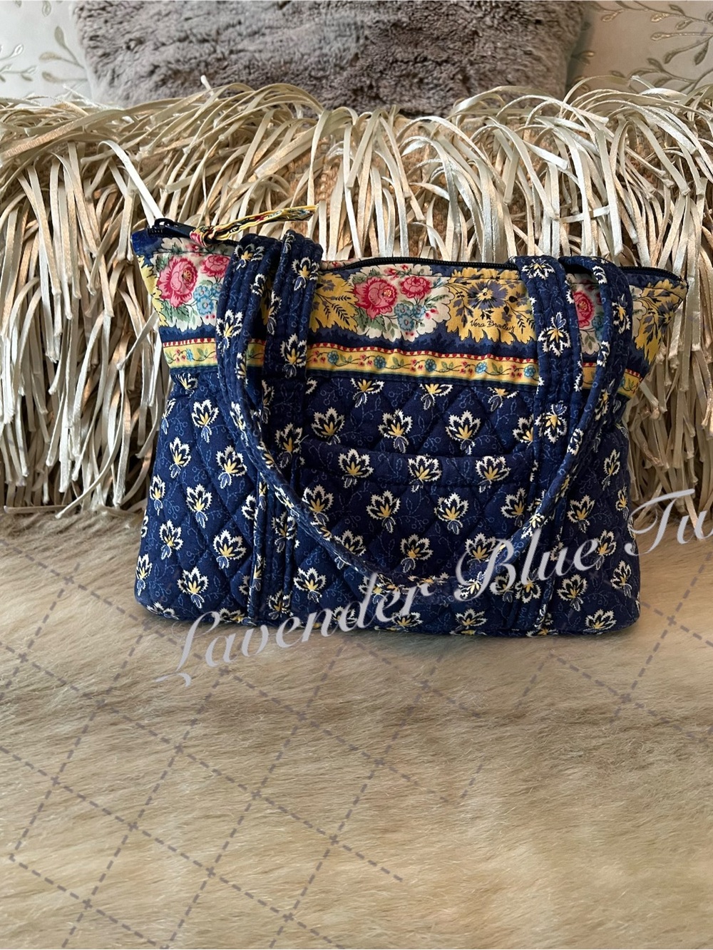 Vintage VERA BRADLEY Maison Blue 2002 Little Betsey Y2K Blue Yellow Quilted  USA